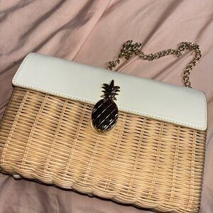 Chic White and Tan Woven Bag